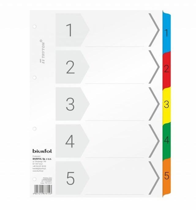 Przekładki kartonowe A4 laminowane 5-numeryczne