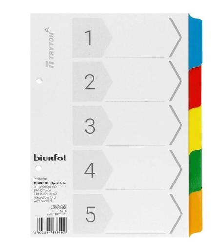 Przekładki kartonowe A5 laminowane, Biurfol