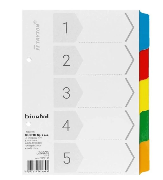 Przekładki kartonowe A5 laminowane, Biurfol