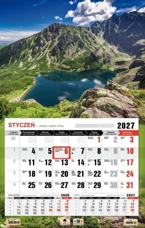 Kalendarz 2027 Trójdzielny Jednodzielny 3XL Tatry
