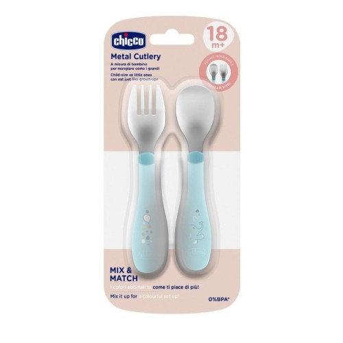 Sztućce metalowe turkusowe 18m+, Chicco
