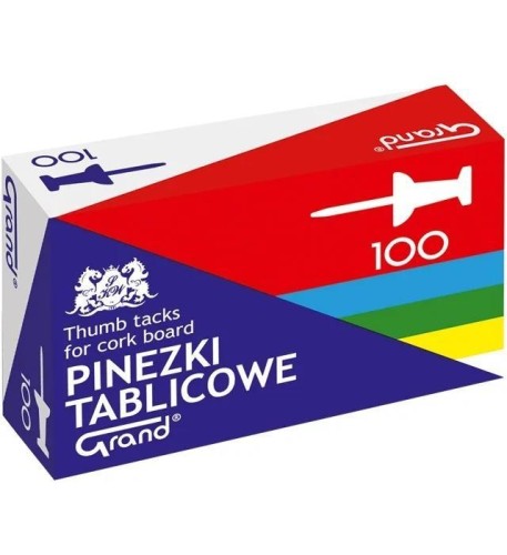 Pinezki tablicowe kolorowe 100szt GRAND, Grand