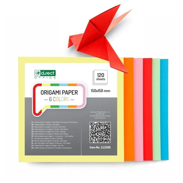 Kostka origami 150x150mm 6 kolorów 120ark, D.RECT