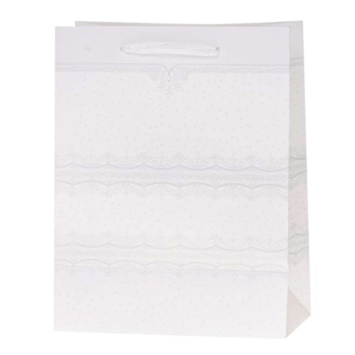 Torebka Lux 26x32x12cm brokat biała ROZETTE