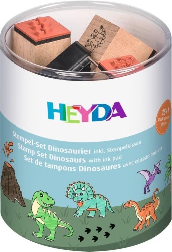 Zestaw stempli 15szt z poduszką Dinozaury, Heyda