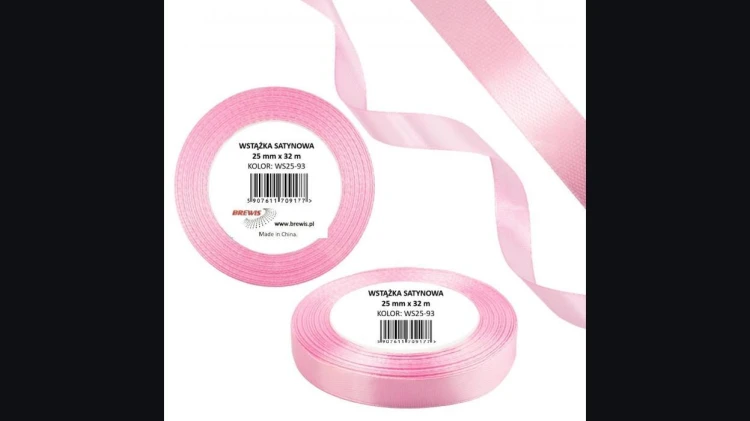 Wstążka satynowa 25mm/32m baby pink