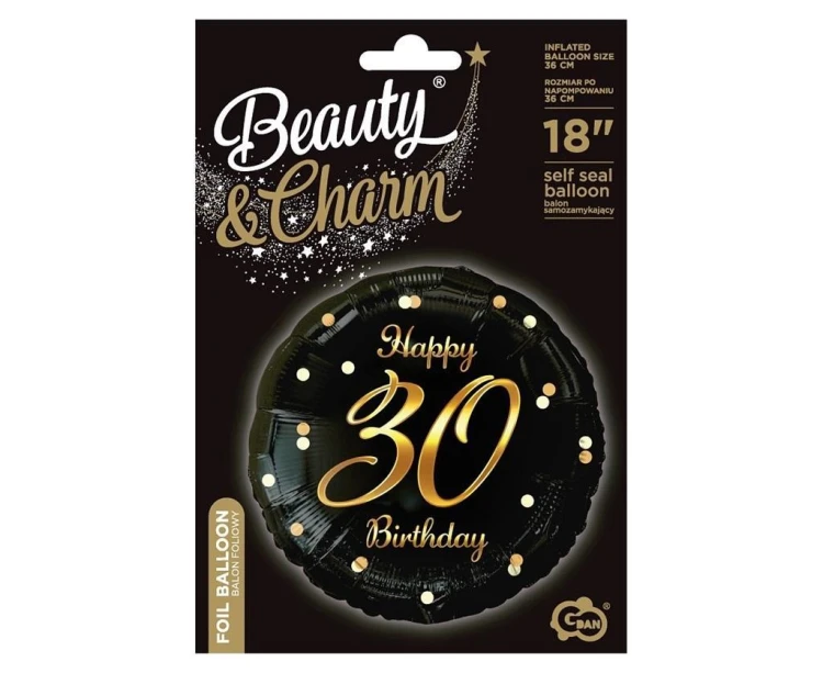 Balon foliowy B&C Happy 30 Birthday czarno-złoty