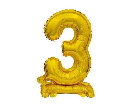 Balon foliowy B&C cyfra 3 stojący złoty 38cm