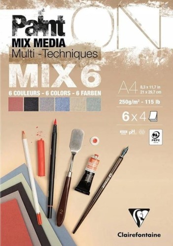 Blok A4 papierów mix6 250g 24ark, Clairefontaine