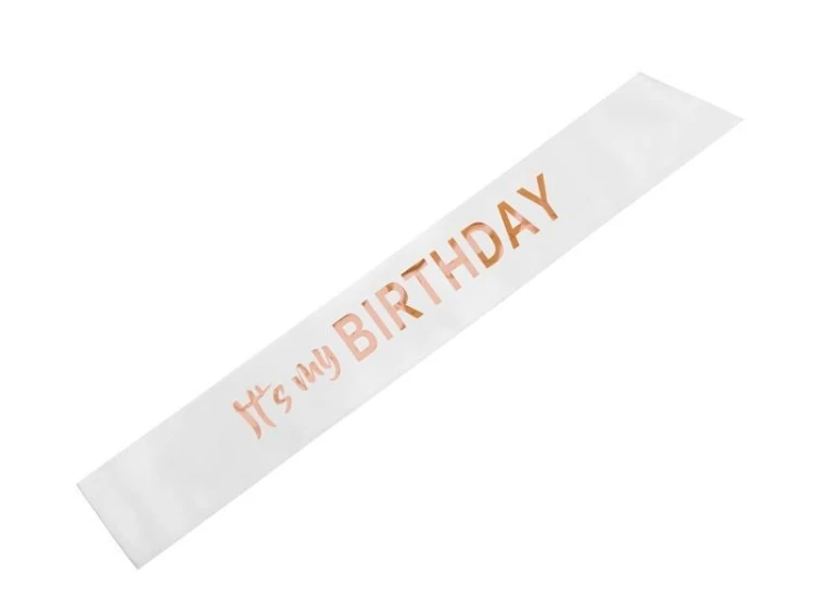 Szarfa Its my birthday biały 79x9,4