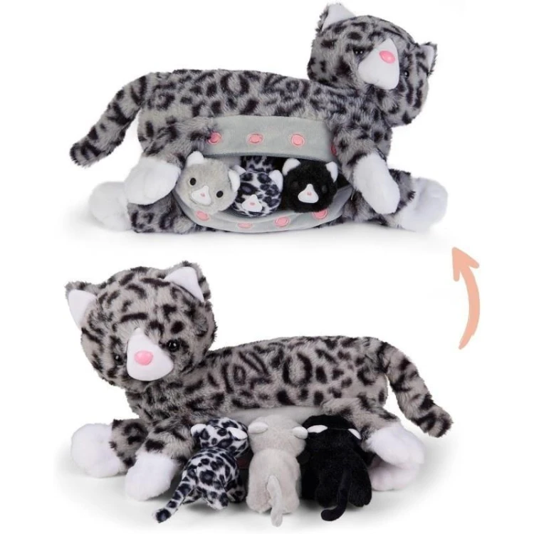 Mama kotek szary z 3 młodymi kotkami, Mamanimals
