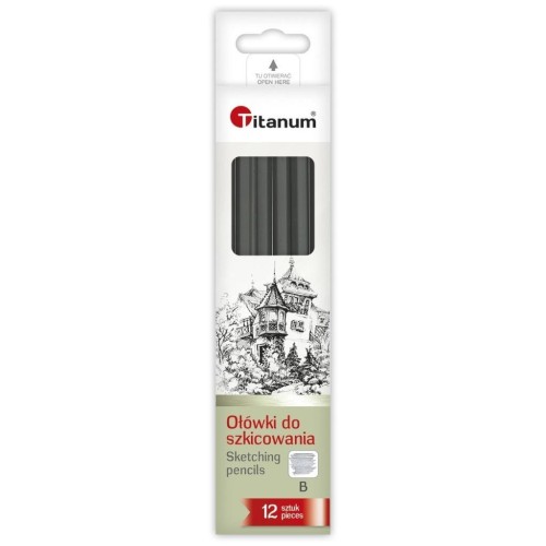 Ołówki do szkicowania B 12szt, Titanum