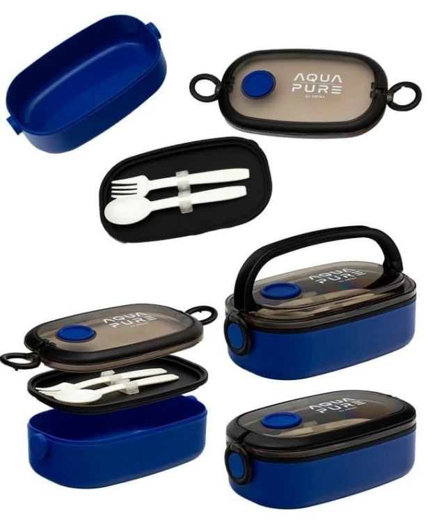 Śniadaniówka Aqua Pure + sztućce blue/black ASTRA
