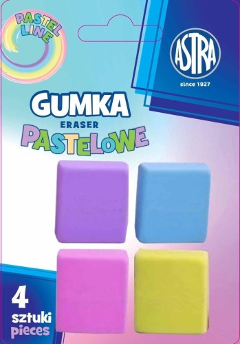 Gumka kwadratowa pastelowa 4szt ASTRA
