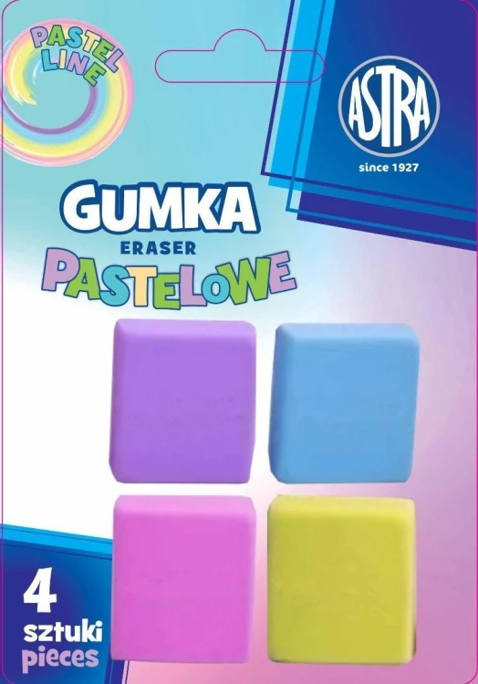 Gumka kwadratowa pastelowa 4szt ASTRA