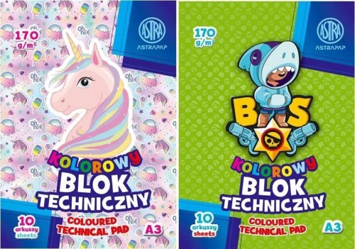 Blok kolorowy barwiony A3/10k 170g (10szt) ASTRA