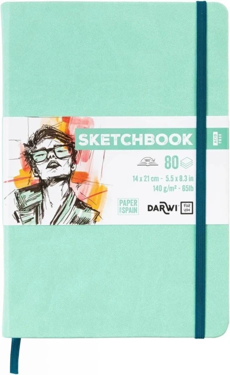 Szkicownik 14x21cm 140g miętowy, Darwi