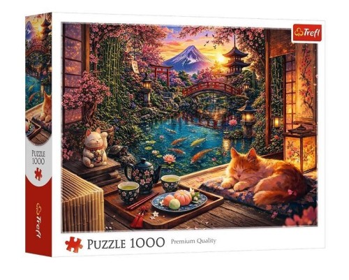 Puzzle 1000 Kot w ogrodzie sakury TREFL, Trefl