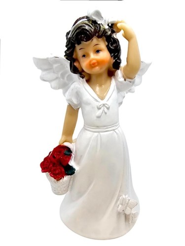 Figurka Aniołek koszyk z kwiatami 15cm
