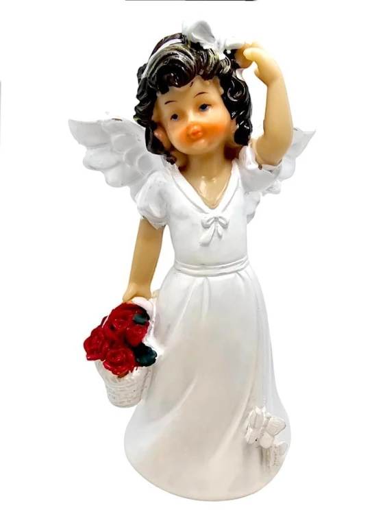 Figurka Aniołek koszyk z kwiatami 15cm