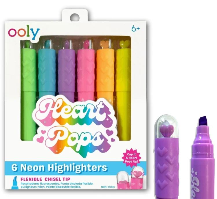 Neonowe Zakreślacze Heart Pops 6 kolorów, ooly