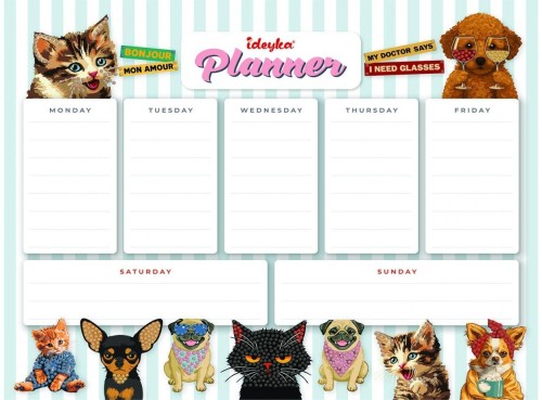 Planner magnetyczny z mozaiką diamentową Zwierzęta