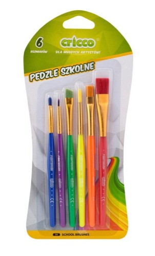 Pędzelki szkolne kolorowe 6szt CRICCO, Cricco