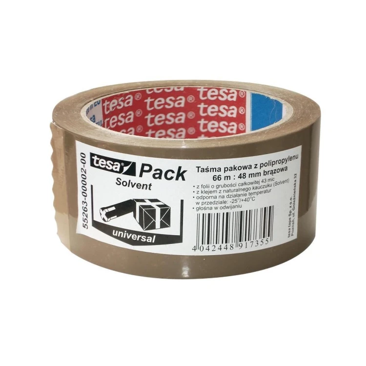 Taśma pakowa brązowa Solvent 66m x 48mm, Tesa