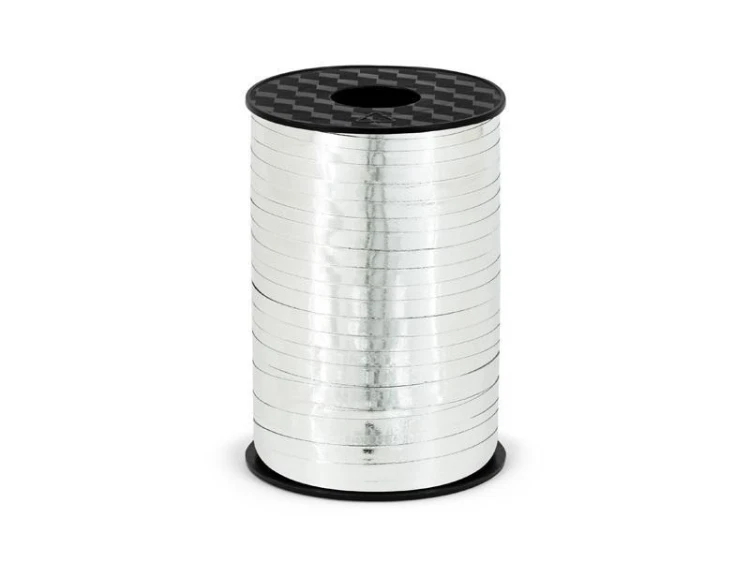 Wstążka plastikowa srebrna 5mmx225m, PartyDeco