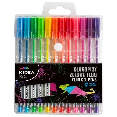 Długopisy żelowe fluo 12 kolorów KIDEA, DERFORM