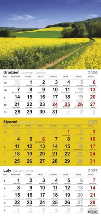 Kalendarz 2027 trójdzielny Pole