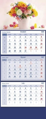 Kalendarz 2027 trójdzielny Bukiet