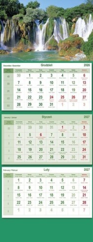 Kalendarz 2027 trójdzielny Wodospad