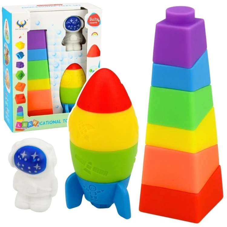 Zestaw klocki gumowe wieża + kosmonauta 11el.