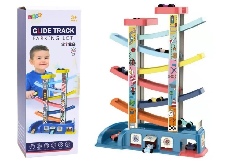 Tor zjeżdżalnia i 6 samochodzików, Leantoys